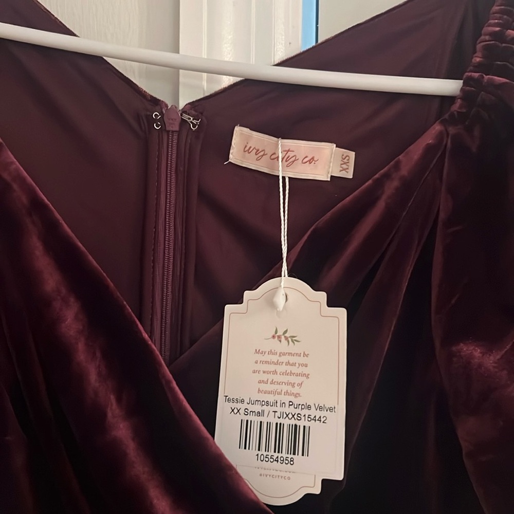 XXS Tessie jumpsuit in purple velvet. New with tags. Never worn. Nonsmoking